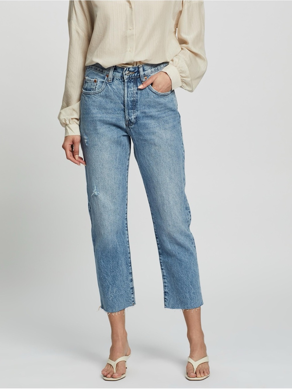 Mango Light Blue Cropped Ankle Jeans
